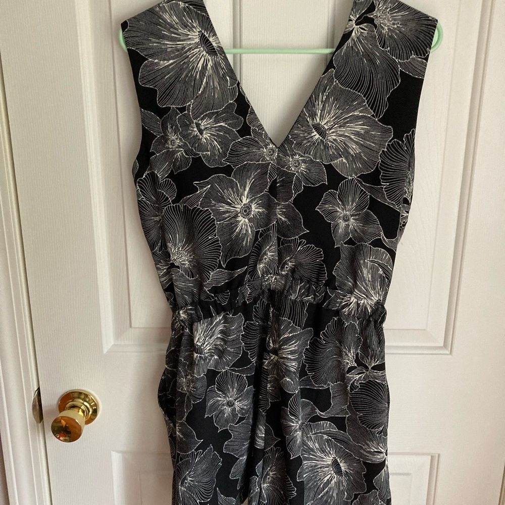 LOFT Black and White Floral Jumpsuit
